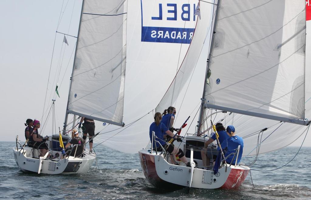 Kjellberg (SWE) leads Ulrikkeholm (DEN) on the downwind leg - 2013 Danish Open Ladies Cup © Susanne Johansen http://www.wimrs.com/